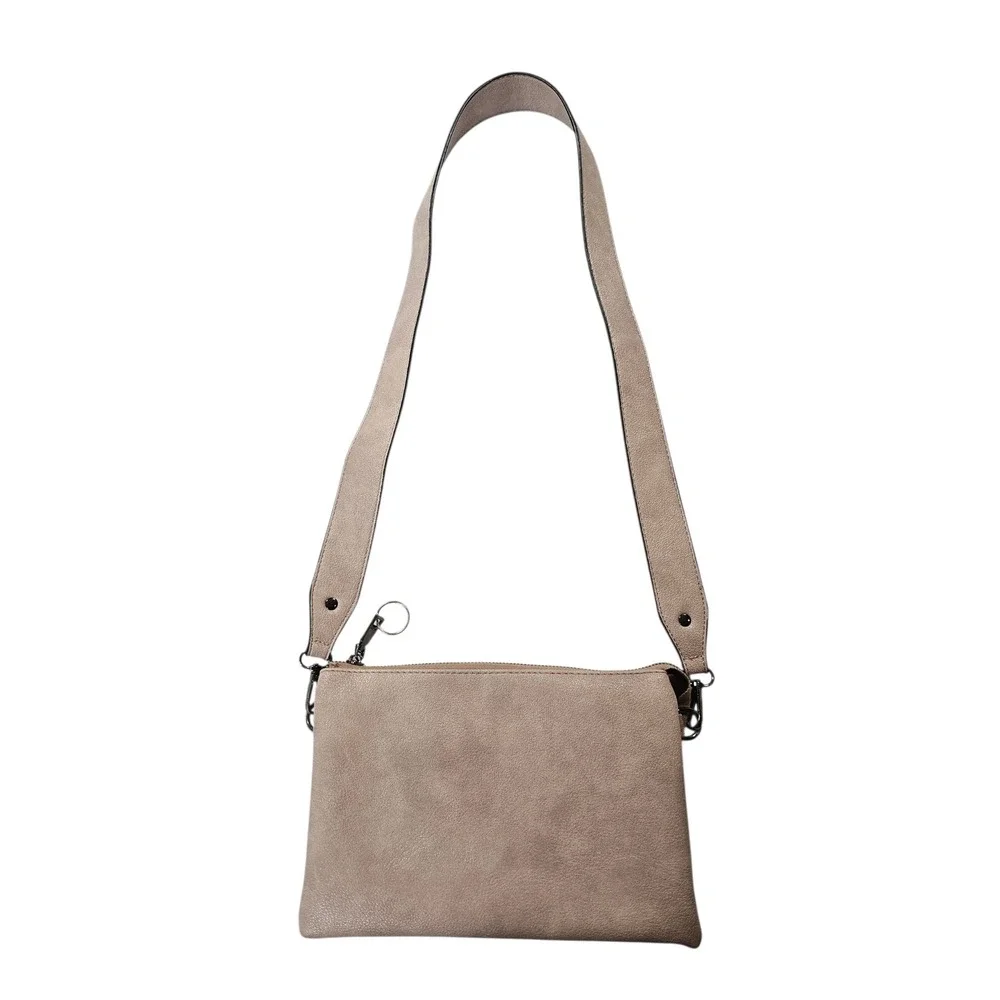 Jen & Co. Taupe Vegan Leather Triple Compartment‎ Crossbody Bag Minimalist Purse